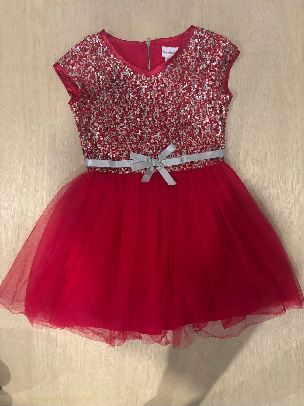 American Girl Size 10 Red Sequin Tulle Christmas Holiday Party Dress